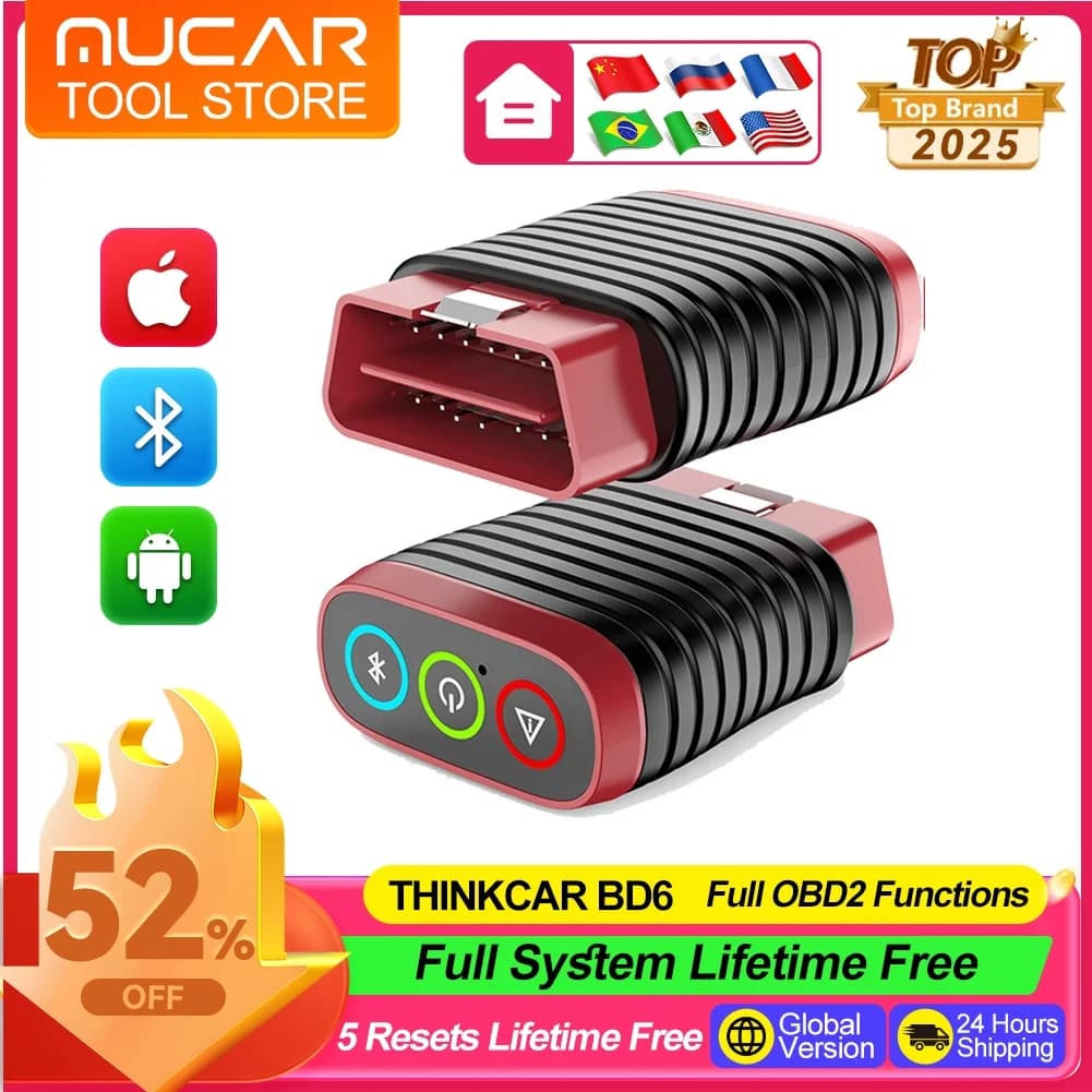 Thinkcar BD6 OBD2 Scanner Strumento diagnostico del sistema completo 5 Reset Lettore di codici per auto wireless gratuito a vita per Android Iphone VS BT200