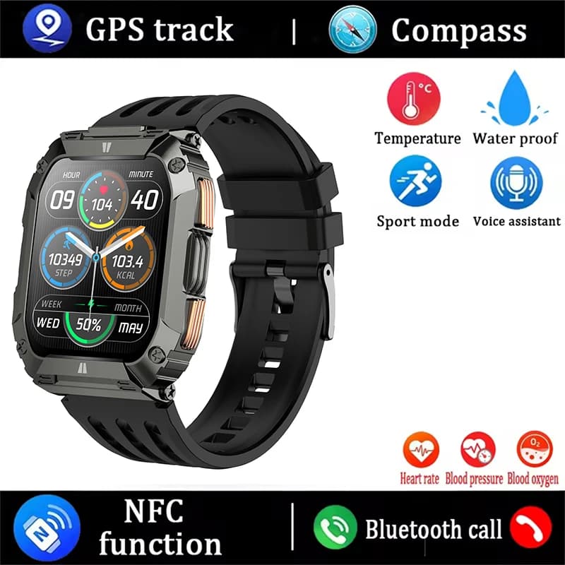 Smartwatch Sportivo GEJIAN con Schermo da 1,95 Pollici, Batteria da 1000mAh, Monitoraggio della Salute Integrato, Chiamate BT, IP68, GPS e Tracciamento Sportivo