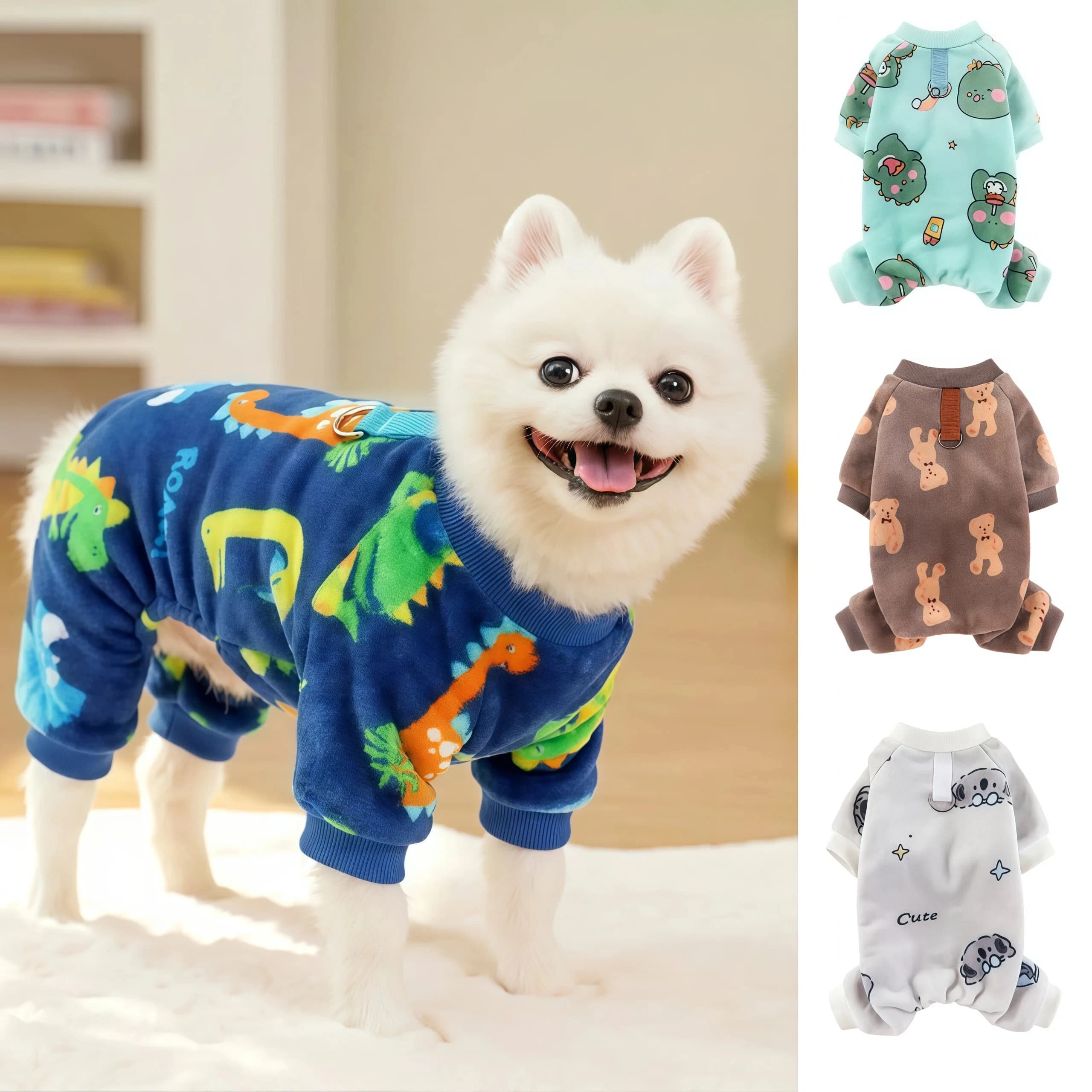 Pet Jumpsuit Autumn Winter Small Medium Large Puppy Dog Cat Coat Fleece Warm D-ring Plush Walking Outfit