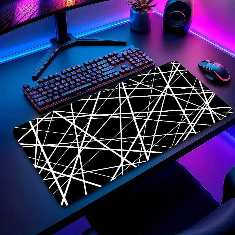 Divertente tappetino per mouse bianco con curva nera, antiscivolo, ispessito, grande, con bordo rinforzato, per ufficio, studenti, gaming.