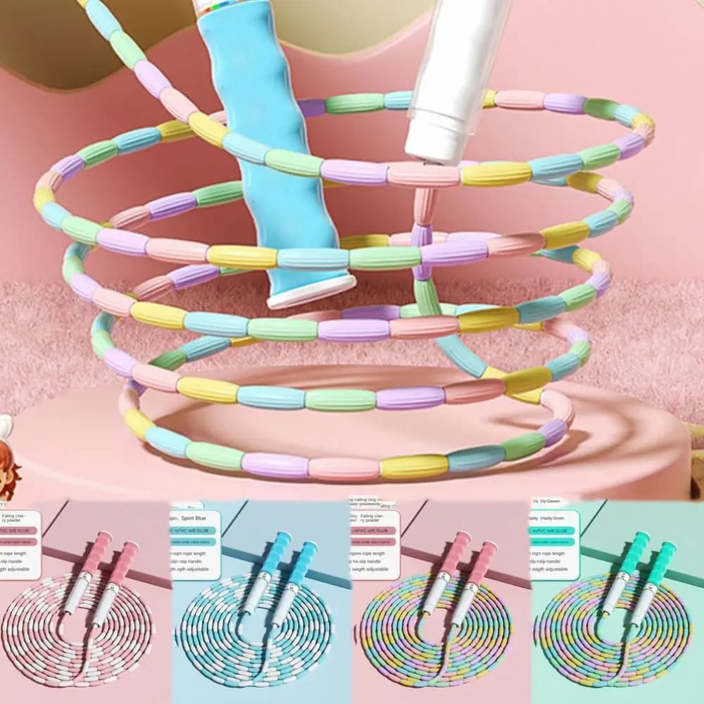 Bamboo Joint Soft Bead Skipping Rope 2.8m Solid Color Segmented Fitness Jump Rope Environment Protection Adjustable Sports Rope