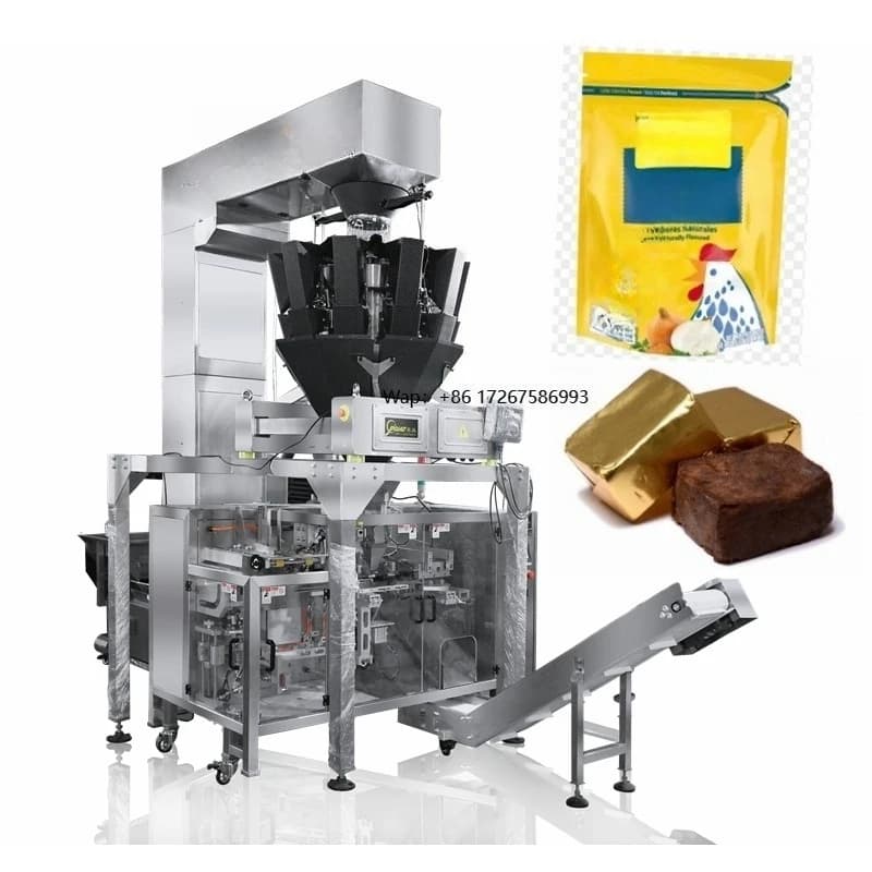 Macchina Automatica per il Riempimento e il Confezionamento di Cubetti di Brodo al Gusto di Pollo, Attrezzatura per Pesatura e Imballaggio di Cubetti di Condimento