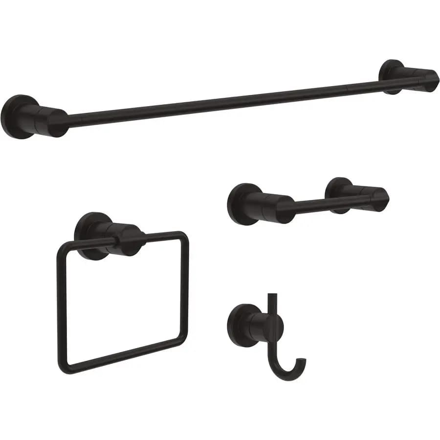 Nicoli Set da Bagno 4 Pezzi Nero Opaco: Porta Asciugamani, Porta Carta Igienica, Porta Asciugamani per Mani, Gancio per Asciugamani - Set Accessori Bagno T