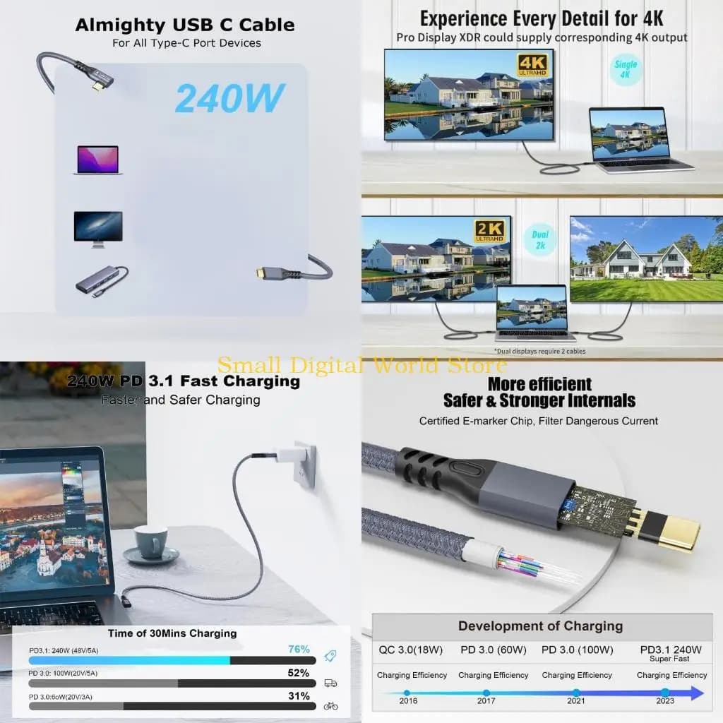 77UB Straight Head USB C Extension Cable Wire Supporrt 240W Fast Charging