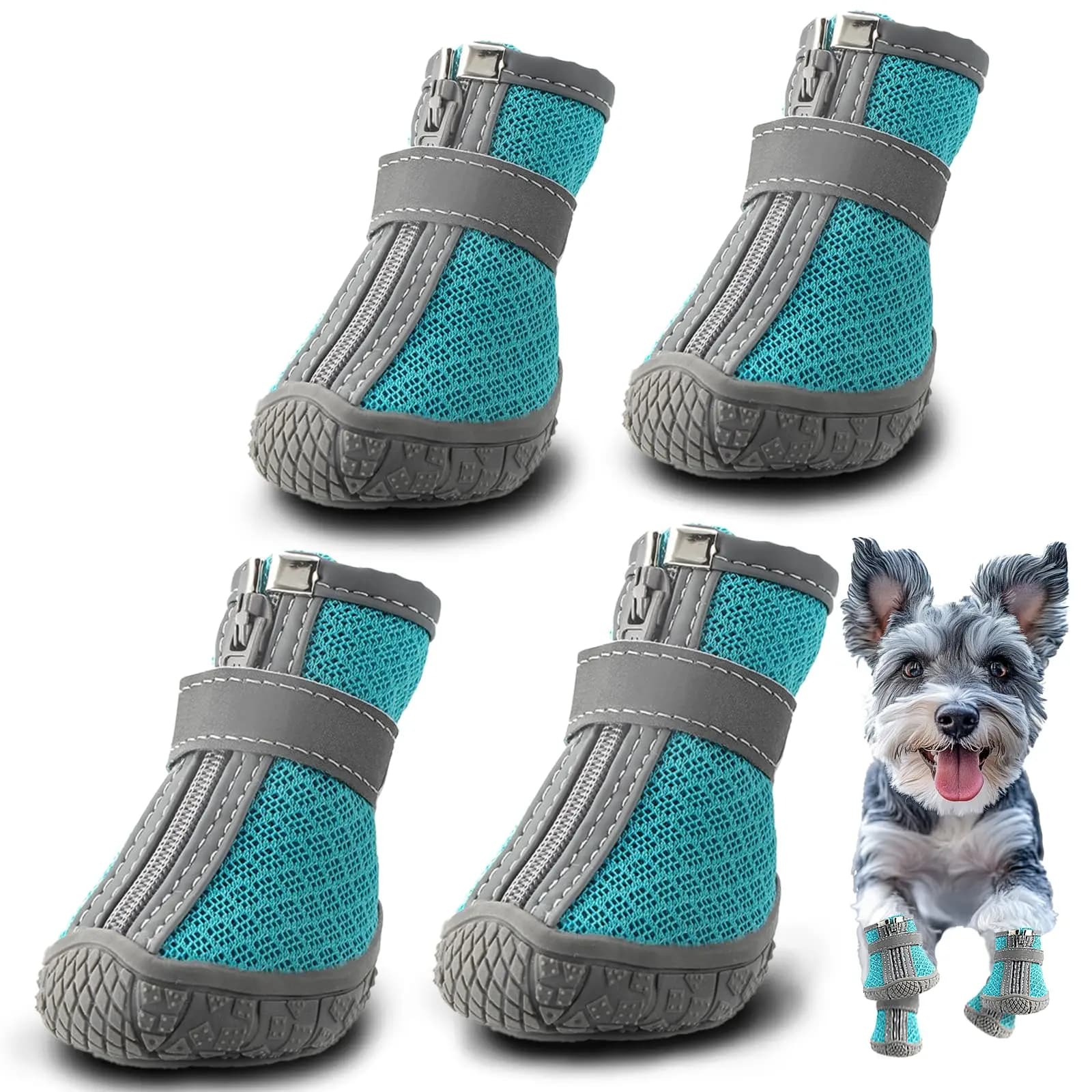 Nuove scarpe per cani antiscivolo traspiranti, 4 pezzi/set stivali per cani per cani di piccola taglia media, per passeggiate all'aperto scarpe da trekking per cani stivaletti