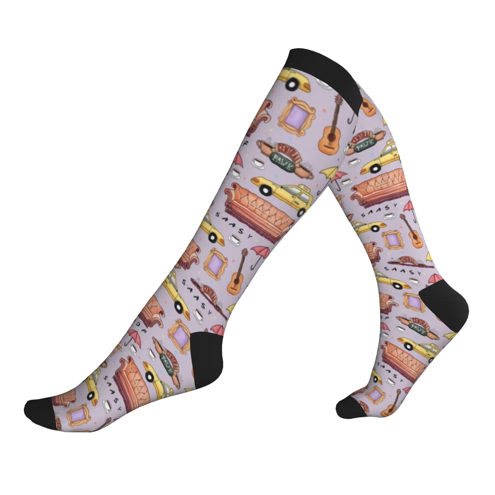 Cute Men's Classic Friends TV Show Dress Socks Unisex Breathbale Warm 3D Printing Sports Compression Socks