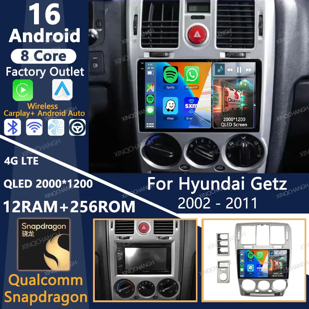 Android 16 Car Radio For Hyundai Getz 2002 - 2011 Head Unit Multimedia Stereo Video Player GPS 4G LTE 5G WIFI QLED Qualcomm 2DIN