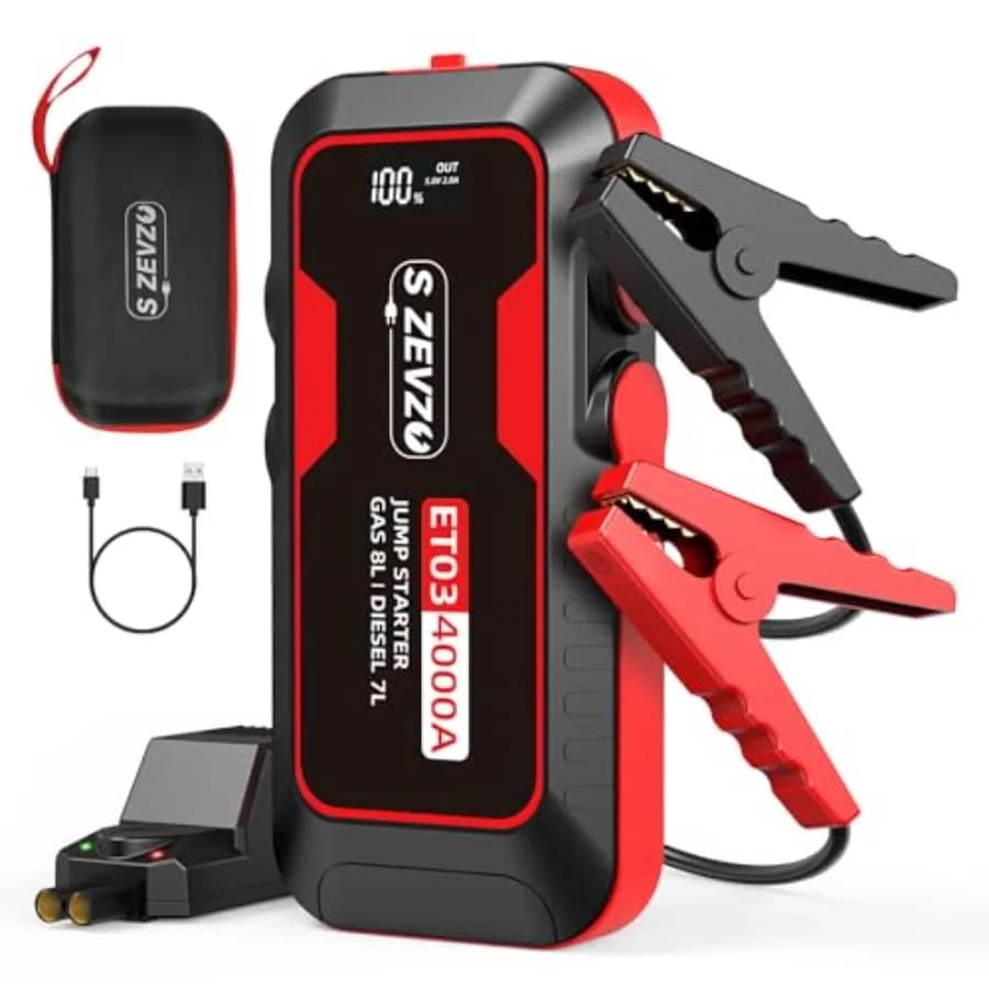 Avviatore di Emergenza per Auto 4000A, Batteria Portatile per Motori Benzina fino a 8.0L e Diesel fino a 7.0L, 74Wh, 12V con USB