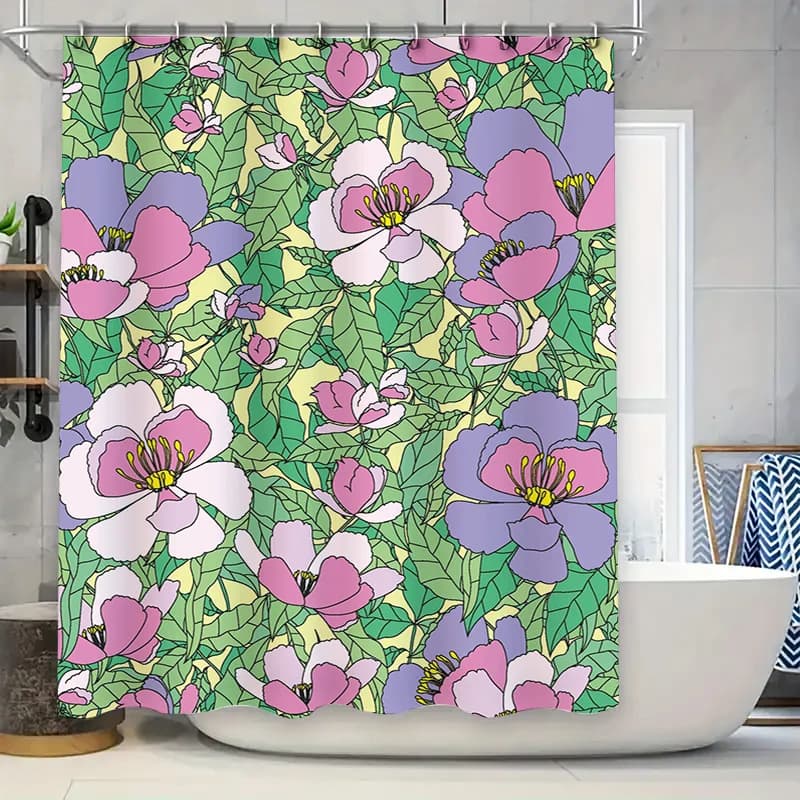 Tenda da doccia di lusso con stampa floreale Decorazioni per il bagno Tende da doccia in tessuto impermeabile per la decorazione domestica Rosa Verde Viola Bianco