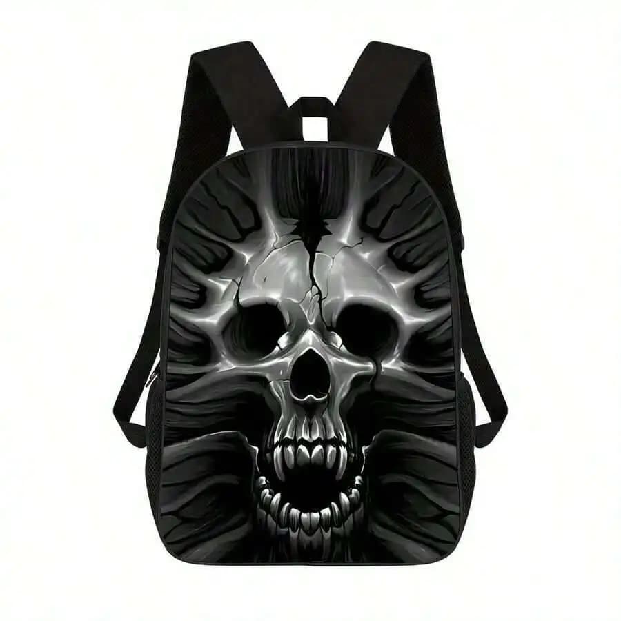 Lightweight Unisex Skull Printed Backpack With Adjustable Straps Zipper Closure Casual Travel School Bag