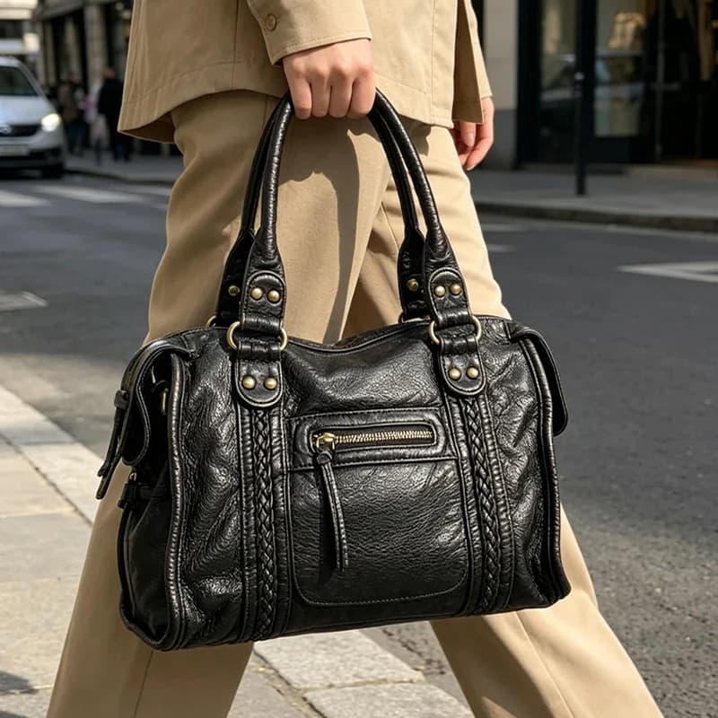 Vintage Motorcycle Handbag Retro Street Style Crossbody Bag Multi-Pocket Shoulder Bag Zipper Tote Purse Casual Travel Handbag