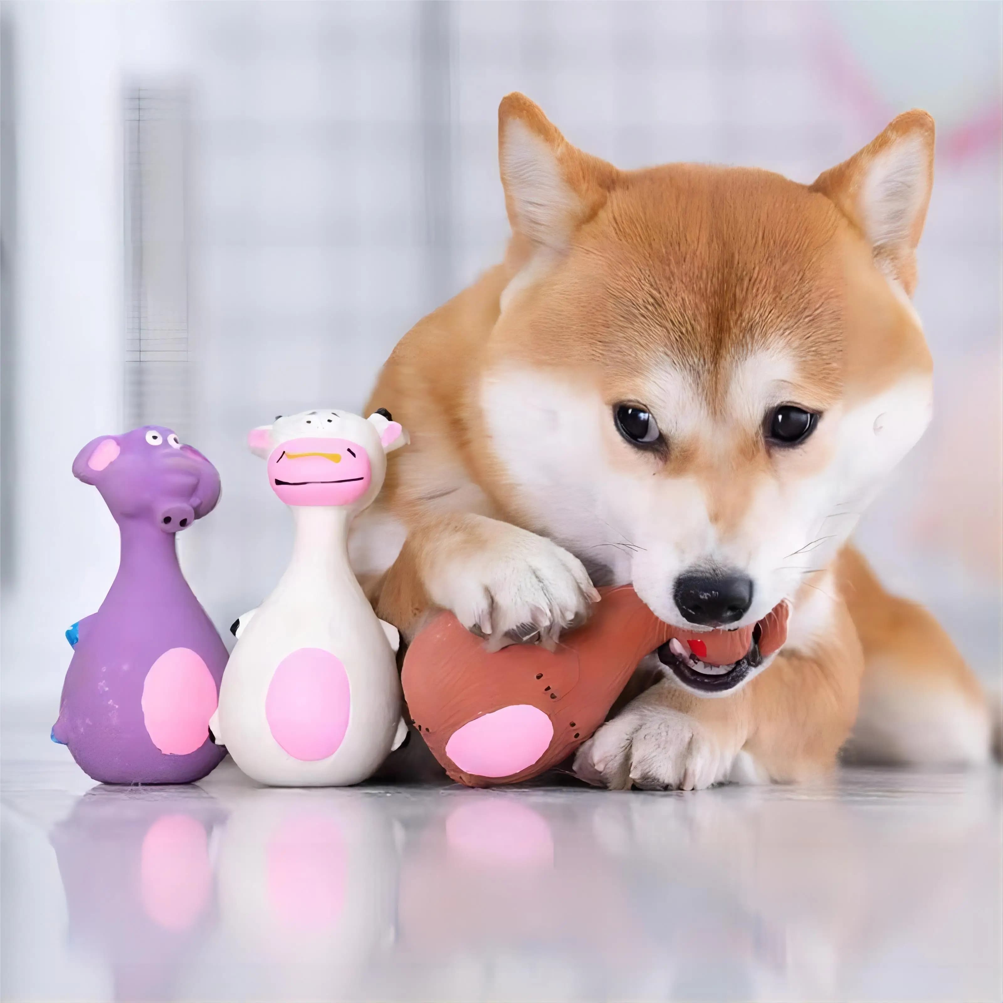 Dog Soft Toys Latex Squeaky Sound Toys Bite-Resistant Puppy Rubber Toy Chew Teeth Cleaning For Small Medium Dogs Elephant Cow