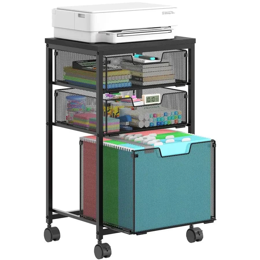 Carrello Portadocumenti con 3 Cassetti, Armadietto Mobile per Ufficio Domestico, Organizzatore Sotto Scrivania con Ruote, Porta Cartelle Sospese