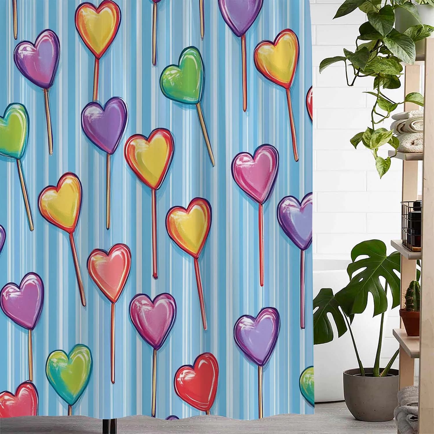 Open One Romantic San Valentino Art Love Lollipop Stampa Tenda da doccia, Tenda per finestra con 12 ganci Tenda per finestre