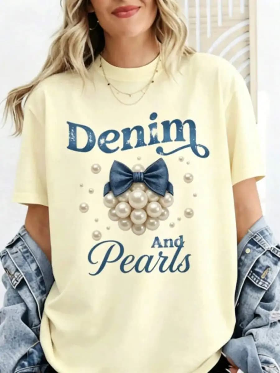 Womens Loose Cotton T-Shirt Western Cowboy Style Vintage Y2K Streetwear Short Sleeve