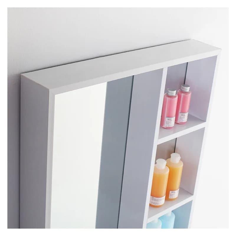 Specchio da bagno europeo in alluminio con venature del legno, specchio da bagno con scatola a specchio, specchio a porta singola con ripiano