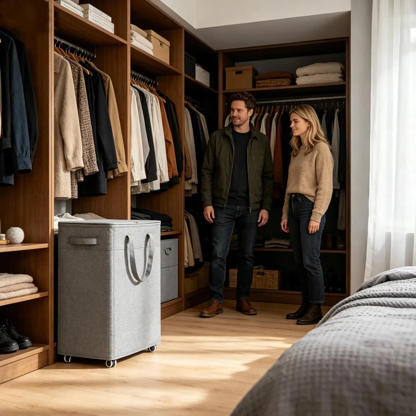 Cesto portabiancheria con ruote da 75 litri, cesto organizer con sacca lavabile rimovibile e maniglia, cesto portabiancheria con ruote per camera da letto, bagno, dormitorio