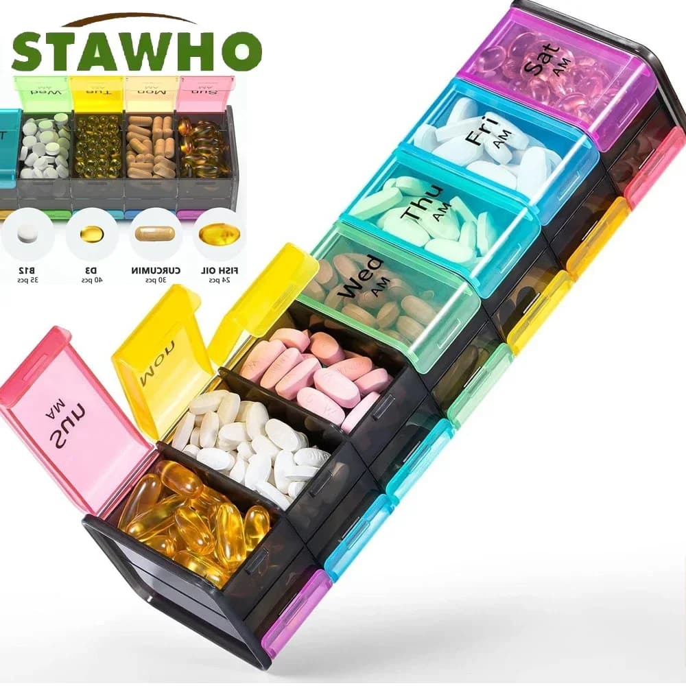 Portapillole settimanale per medicinali Portapillole grande da 7 giorni Portapillole giornaliero Simpatico organizer per vitamine Contenitore portatile da viaggio