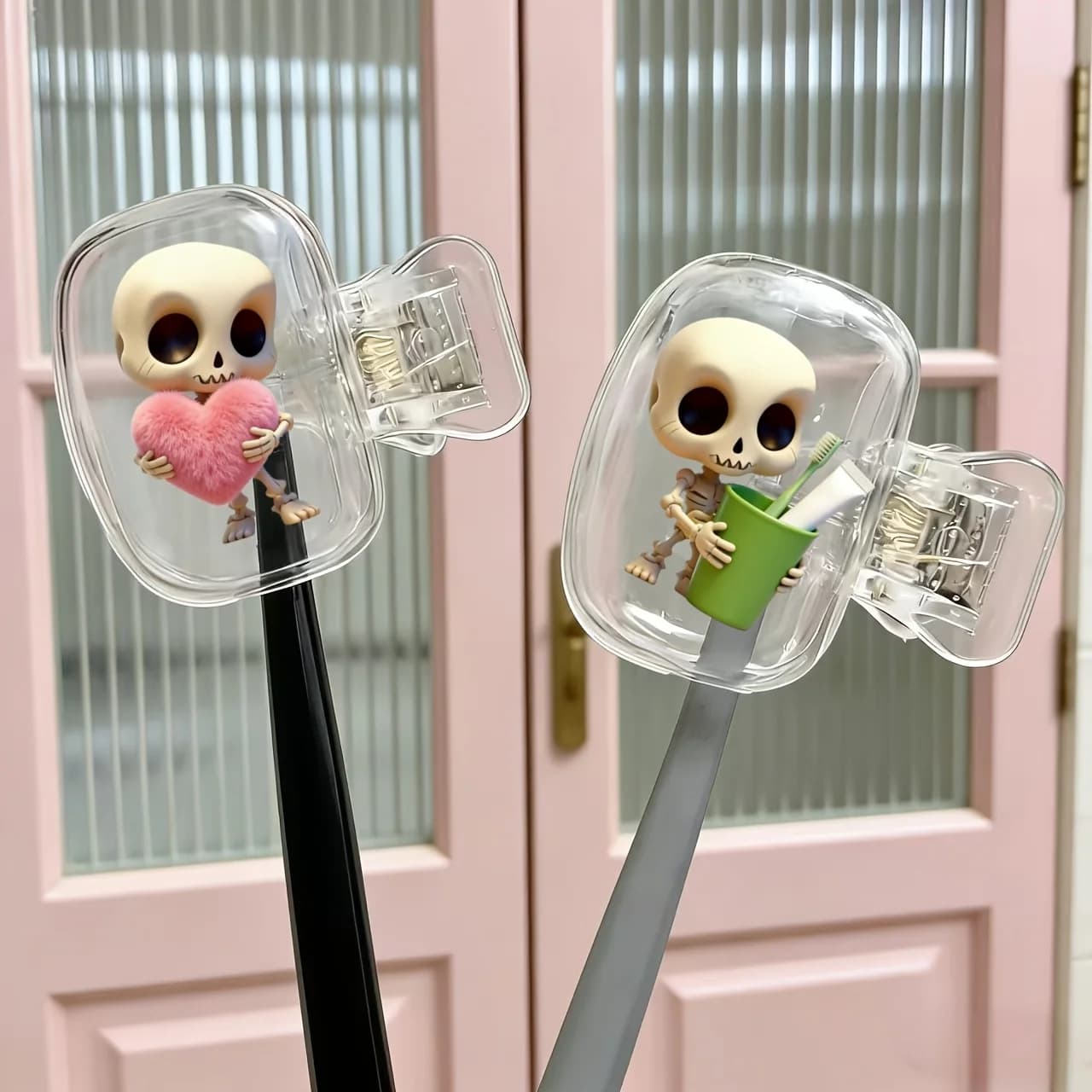 2pcs Cute Skeleton Portable Toothbrush Head Cover Storage Box Toothbrush Protective Cap Holder Halloween Party Souvenirs Gifts