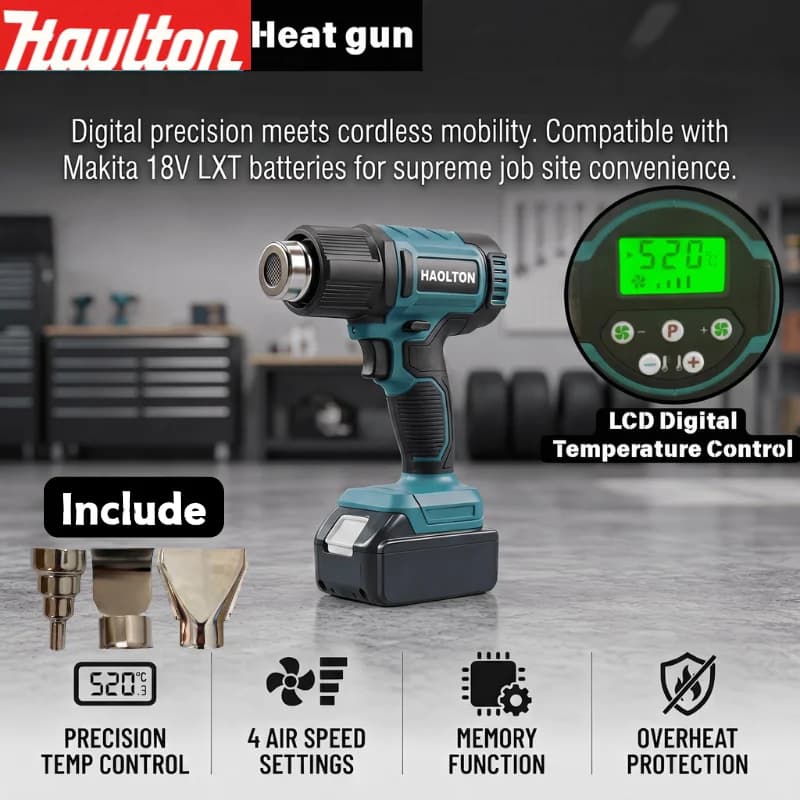 Makita 18V HAOLTON Cordless Heat Gun Adjustable Temperature Portable Battery Heat Shrink Gun with 3pcs Nozzles