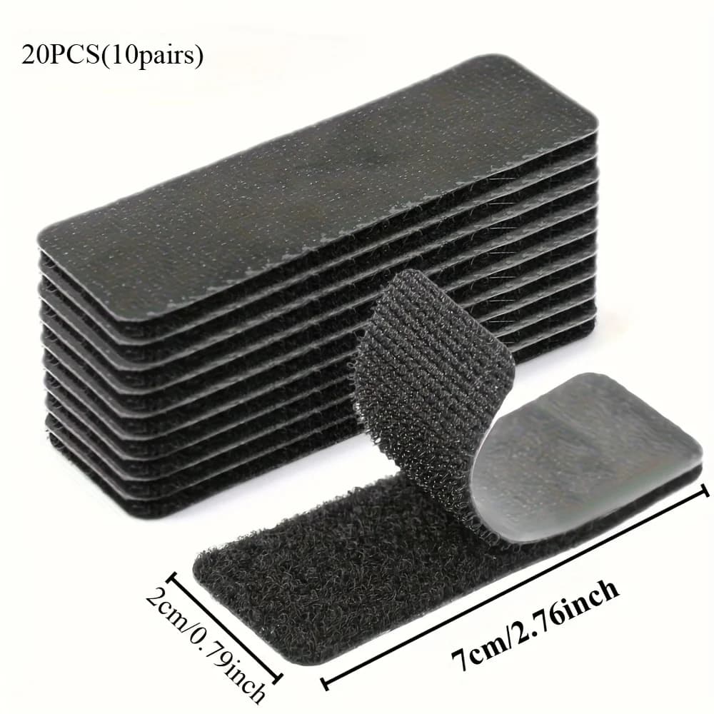 20Pcs(10Pairs) Self‑Adhesive Hook and Loop Strips, 7×2cm Black Sticky Back Fastener Tape for Home DIY Craft Fixing