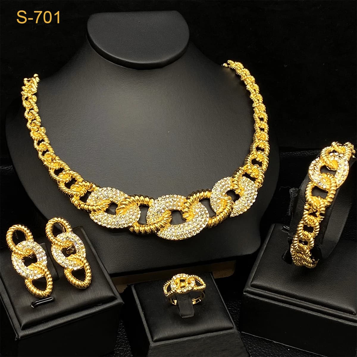 ANIID Luxury Dubai 24k Gold Color Crystal Necklace Earrings Set For Women Indian Bridal Africa Jewelry Set Wedding Gifts