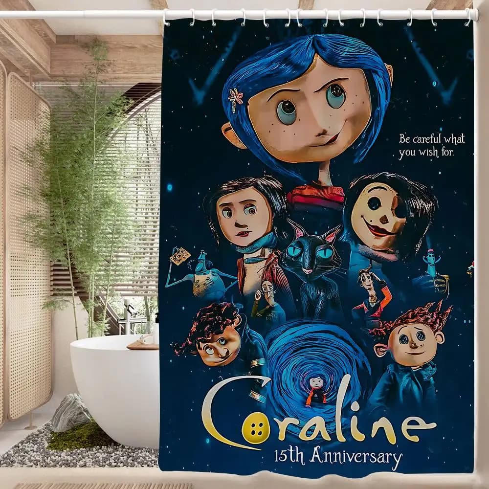 Tenda da doccia Coraline del film anime: idrorepellente e resistente alle perdite, resistente alle muffe e alla muffa per