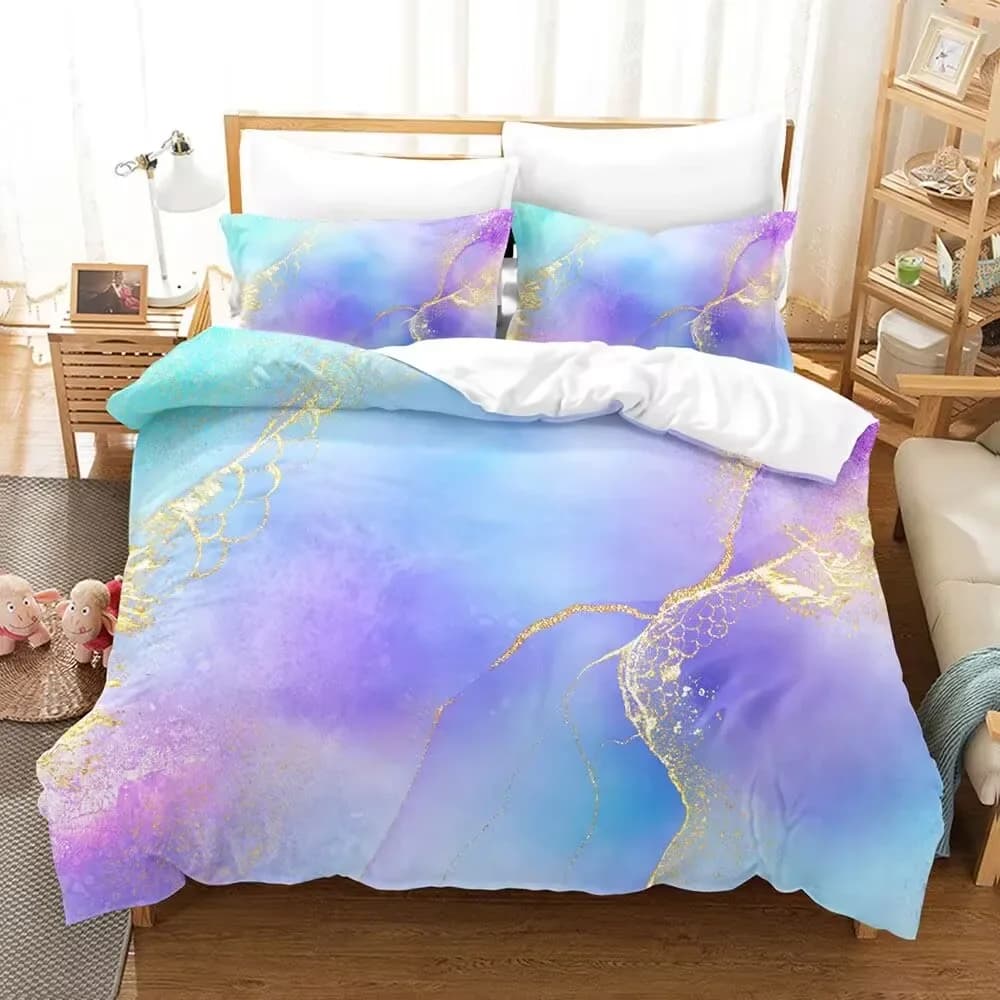 3D Printing Bed Linen Set and Classic Hot Texture, Golden Line Cover, Single Size, Birthday Gift, Bedroom Decoration