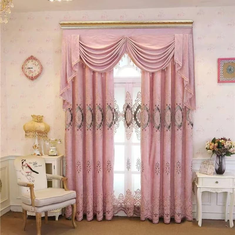 Custom Size！！European Style Luxury Pink Warm Girl Sunshade Embroidered Elegant Curtains for Living Dining Room Bedroom Decor