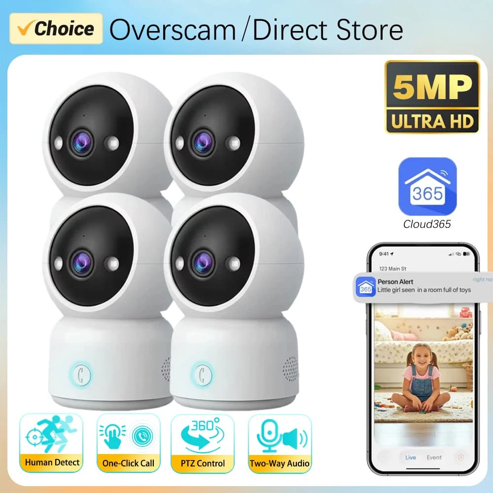 Telecamera IP WIFI Cloud365 per Interni 5MP 2K Baby Monitor con Audio Bidirezionale Smart Home PTZ 360 ° Le telecamere di sorveglianza supportano l'invio di un messaggio con un clic.