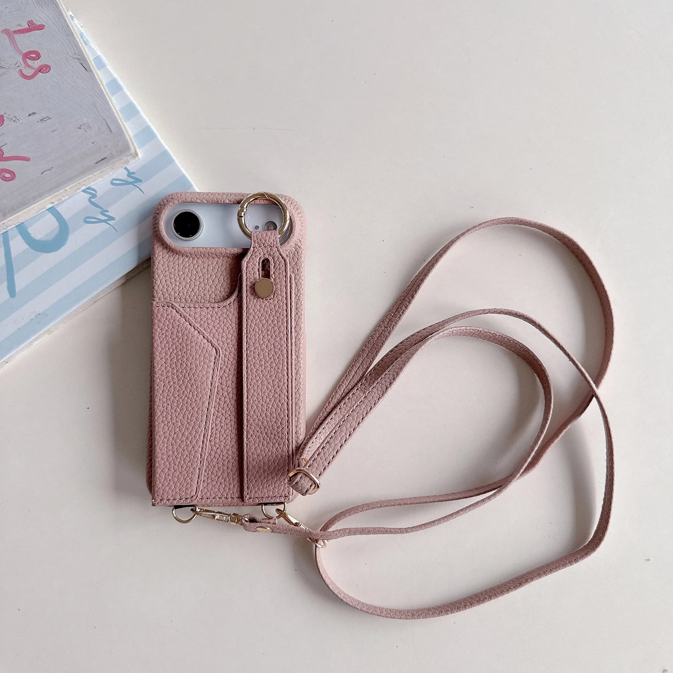 Bracelet Ribbon Ring Card Holder Solt Magnetic Wallet Leather Case for iPhone 17 Pro Max 16 Plus 15 14 Long Drawstring Case