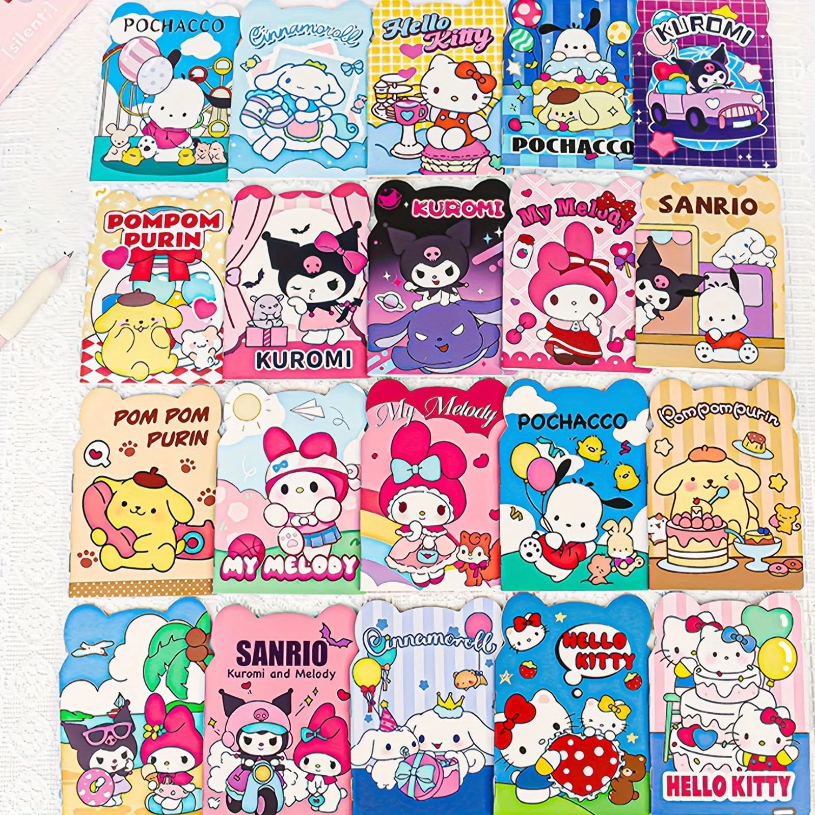 mini quaderni caldi da 20 pezzi - Hello Kitty, Kuromi, Cinnamoroll, My Melody Taccuini memo colorati tascabili per bomboniere in ufficio