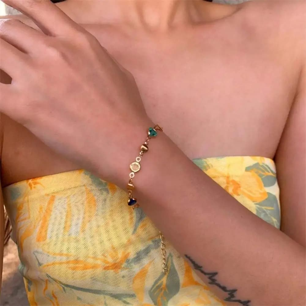 Bracciali Eleganti con Catena a Foglie Scintillanti, Colorati e Regolabili, Braccialetti di Cristallo Luccicanti alla Moda