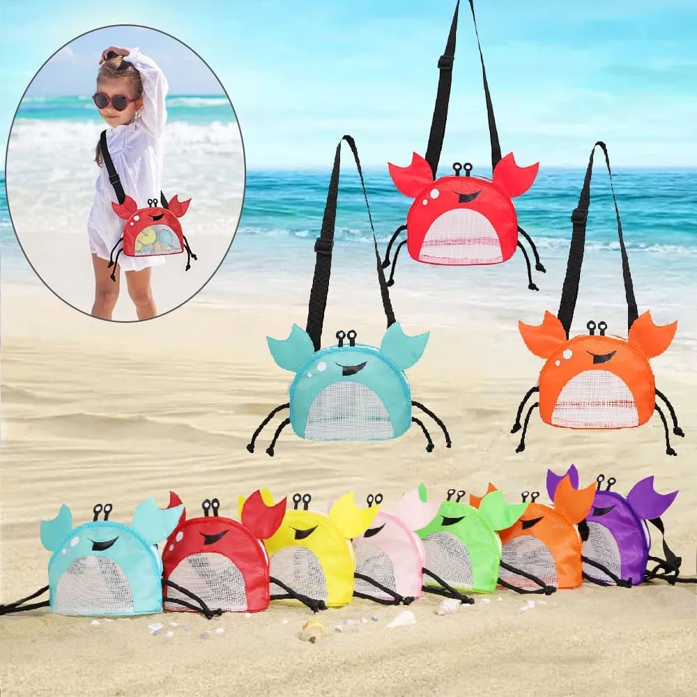 2024 Summer Kids Travel Beach Mesh Bag Cartoon Crab Toy Storage Bag Children Shell Collecting Cute Bag gift for kids