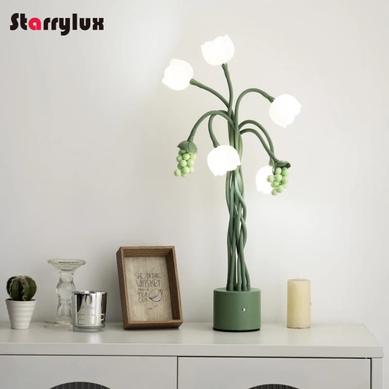Lampada da tavolo creativa con fiore touch control, luce calda a 5 luci a LED per l'arredamento della luce notturna della scrivania della camera da letto