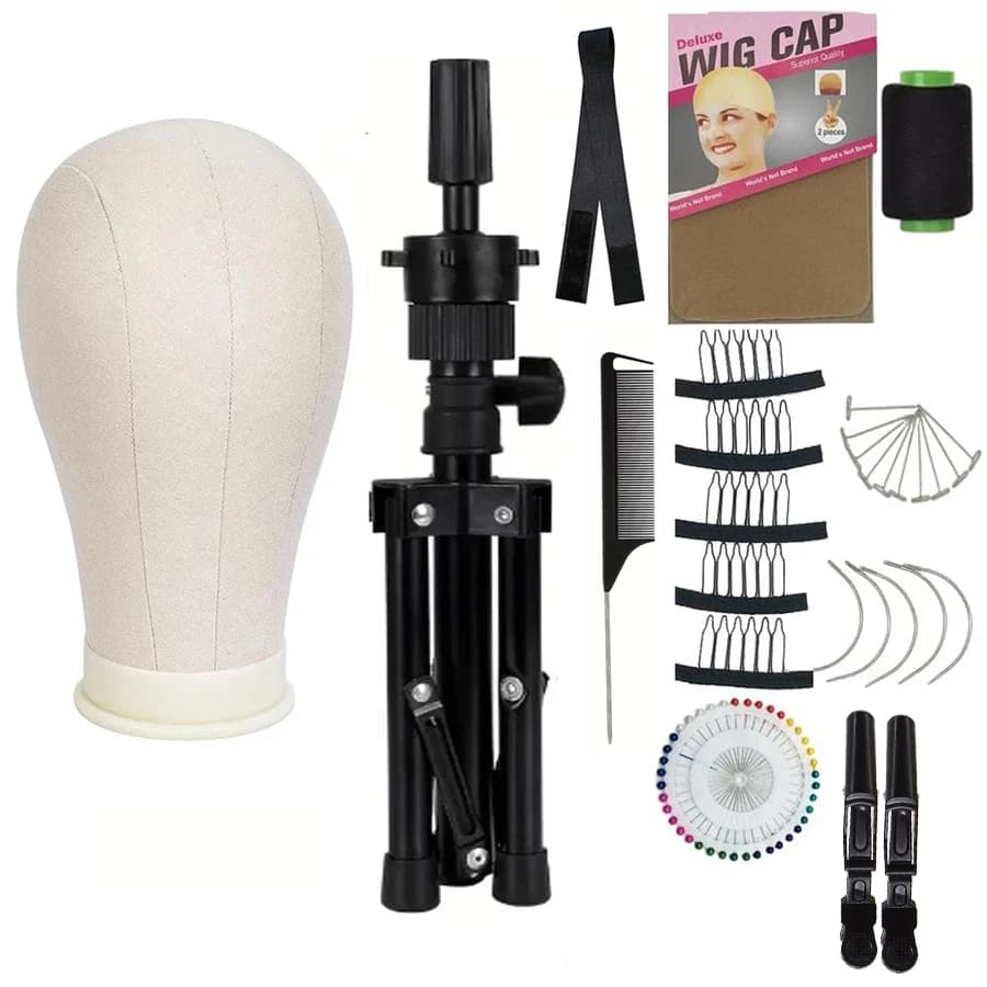 22 inch canvas wig support, wig braids with head, wig mannequin head, canvas block set for mannequin