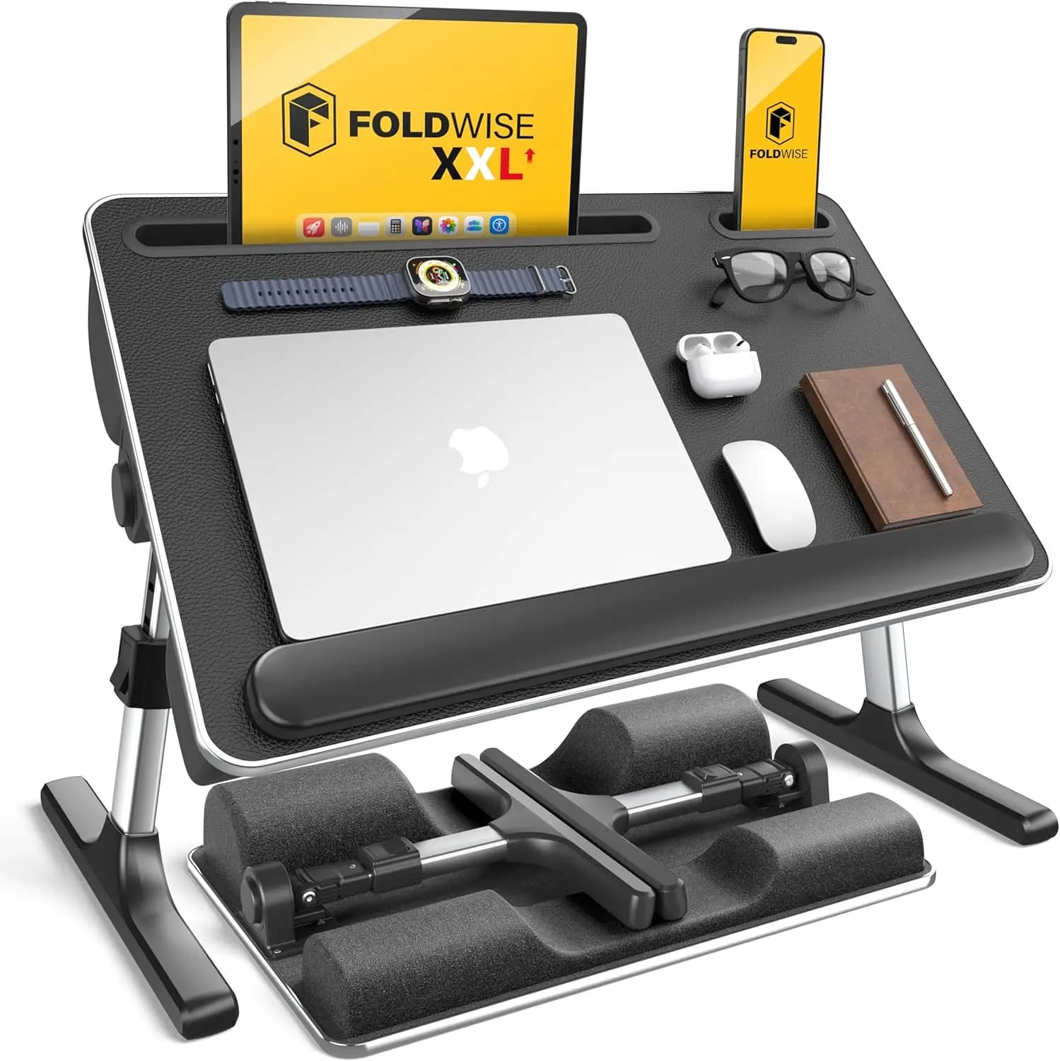 Supporto per Laptop Regolabile con Cuscini Morbidi - Stand Pieghevole per Letto e Divano, Poggiapolsi e Supporto per iPad