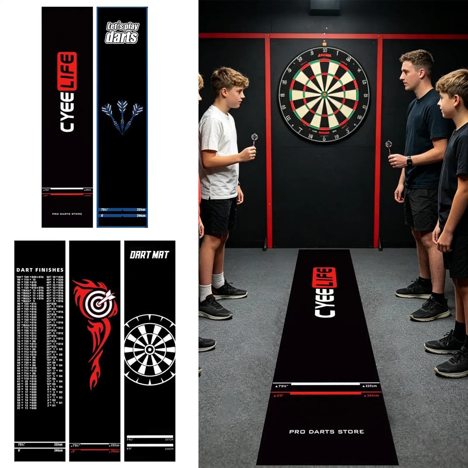 Tappetino per freccette antiscivolo con linea di lancio, portatile e protettivo, per sala giochi, centro ricreativo, club sportivo, ufficio, seminterrato.