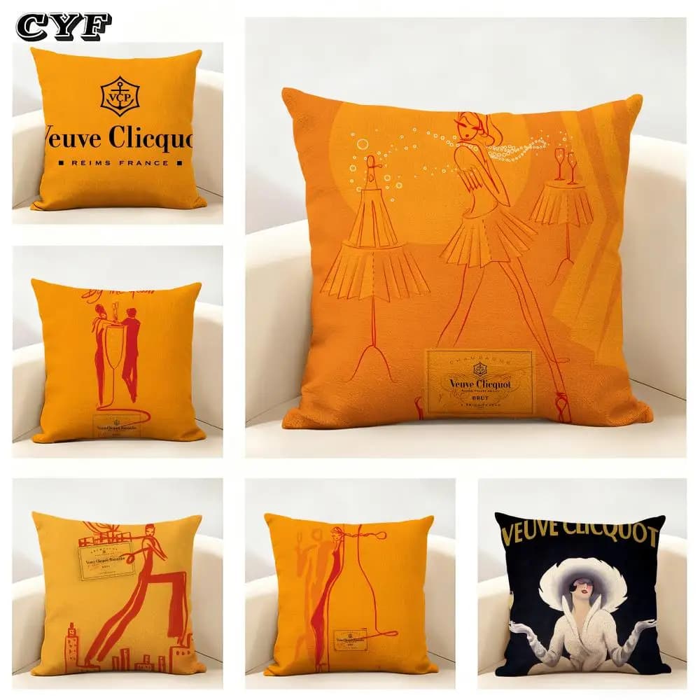 V-Venve Wine ClicquotCushion Cover Summer-Fit Linen Sofa Cushion Cover Household Decor Skin-Friendly Breathable Invisible Zipper