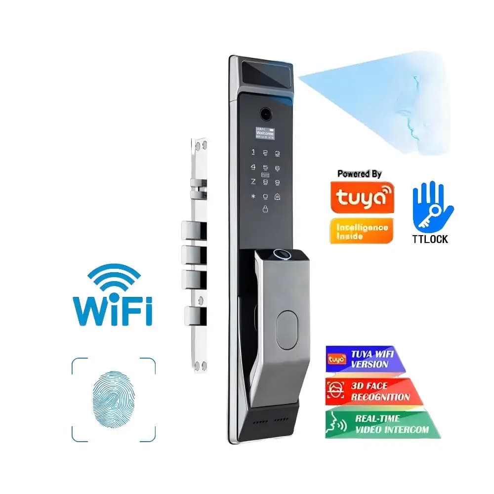 Tuya Wifi Smart Lock per porta in alluminio Riconoscimento facciale 3D e fotocamera con citofono in tempo reale Tipo di codice serratura