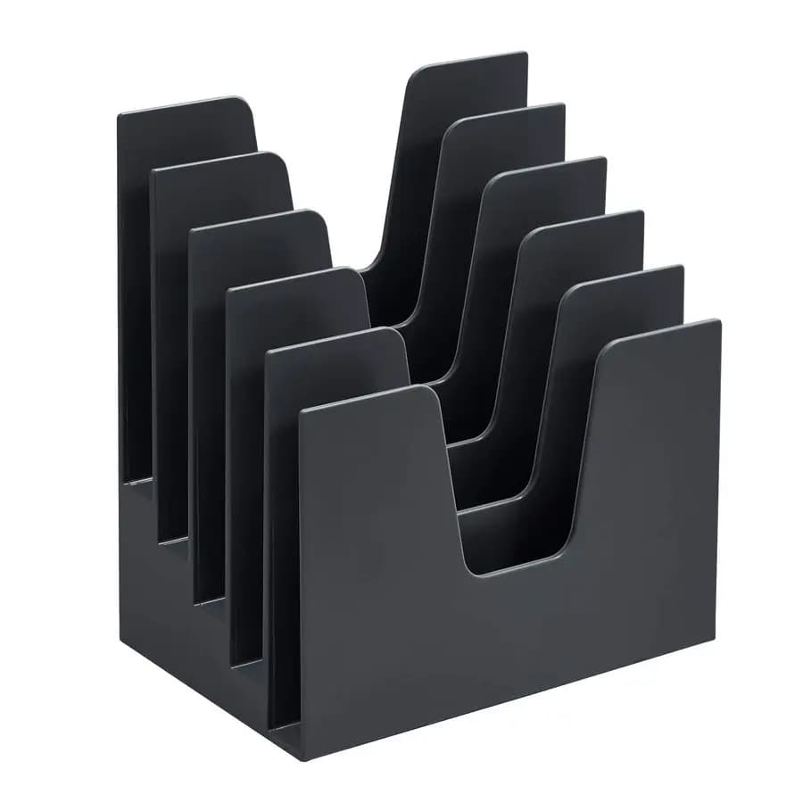 Organizzatore per Documenti a 5 Scomparti Inclinati, Porta Lettere e Cartelle, Organizzatore da Scrivania per Ufficio, Portadocumenti in Plastica Nera