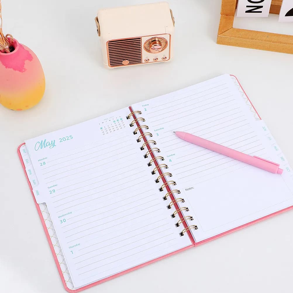 2Pcs 2025 Weekly Monthly Planner Notebook English Version Decorative Agenda Notepad for Students Office Workers Daily Schedule