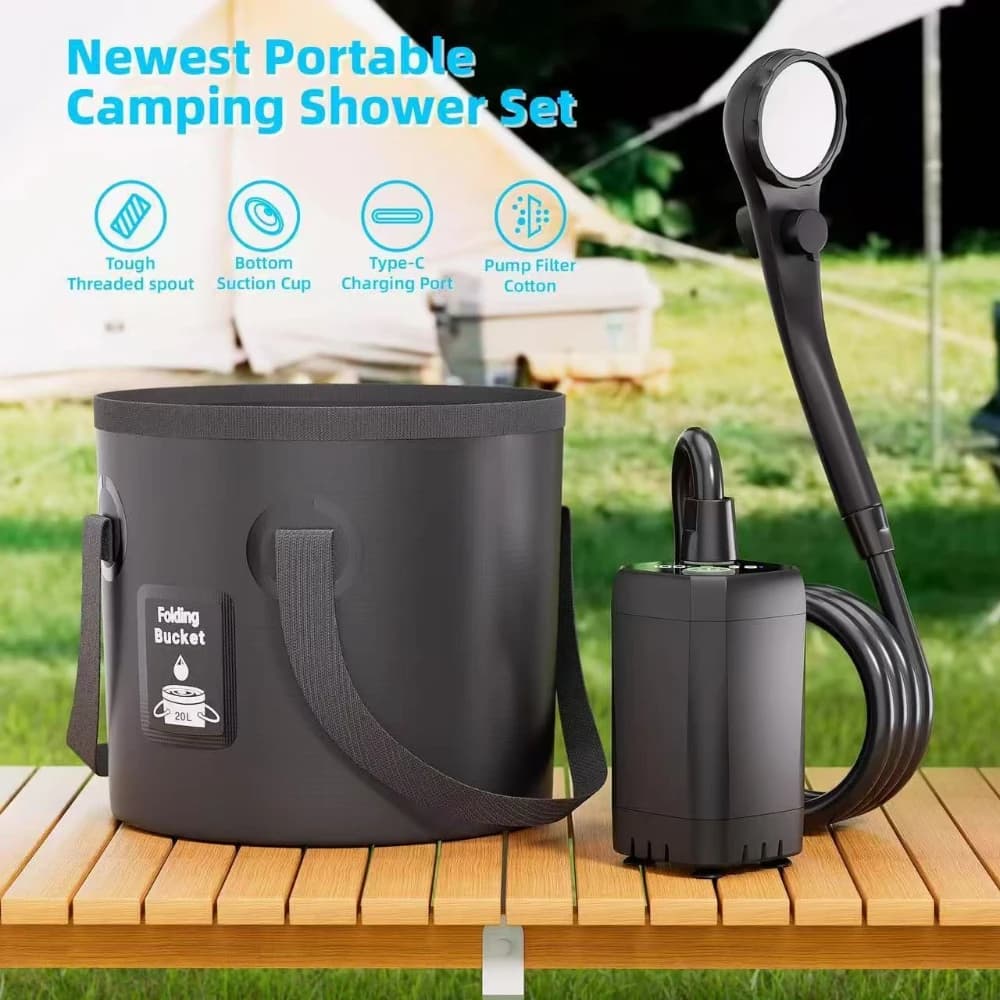 Doccia da campeggio portatile con pompa ricaricabile - Kit doccia da esterno da 6000 mAh con borsa pieghevole da 20 litri per viaggi, giardino e autolavaggio