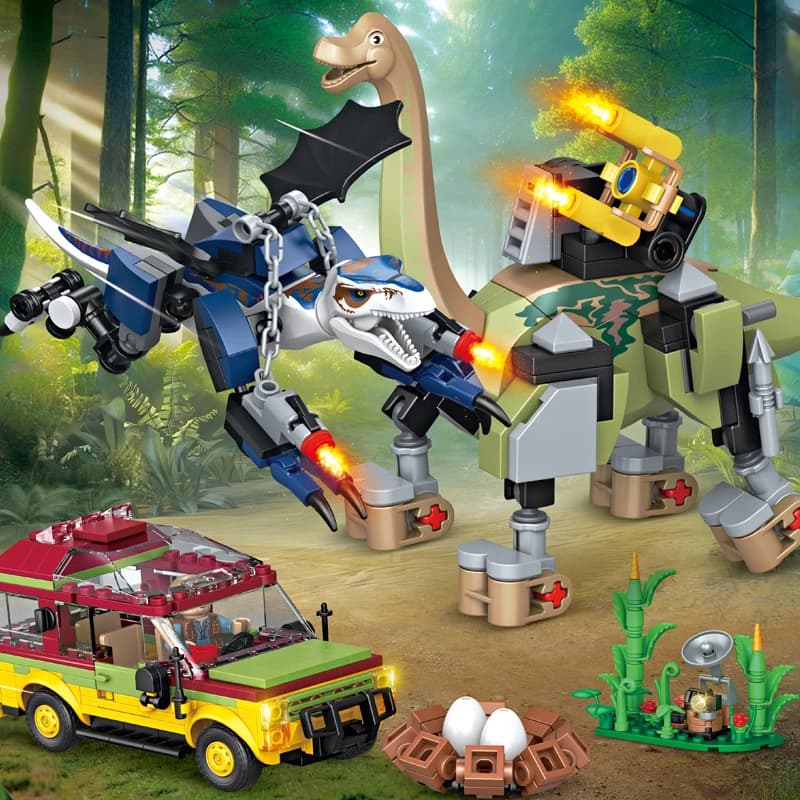 Blocchi da Costruzione MOC Jurassic World, 490 Pezzi, Set Modello Parco dei Dinosauri Fai-da-Te, Giocattolo Creativo per Bambini e Bambine