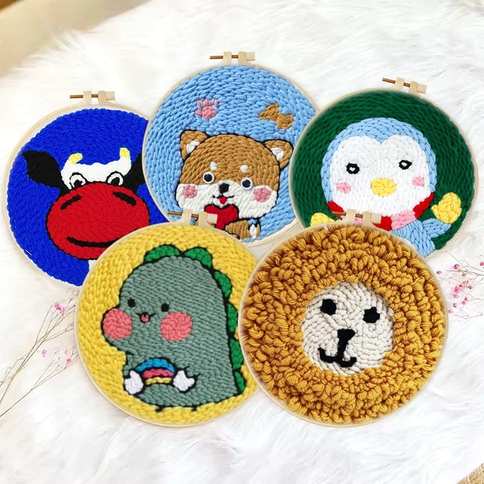 Punch Needle Embroidery Kit for Beginner Tool With Threader Fabric DIY Needlecraft Animal Tufting Rug Hooking Poke Home Decor