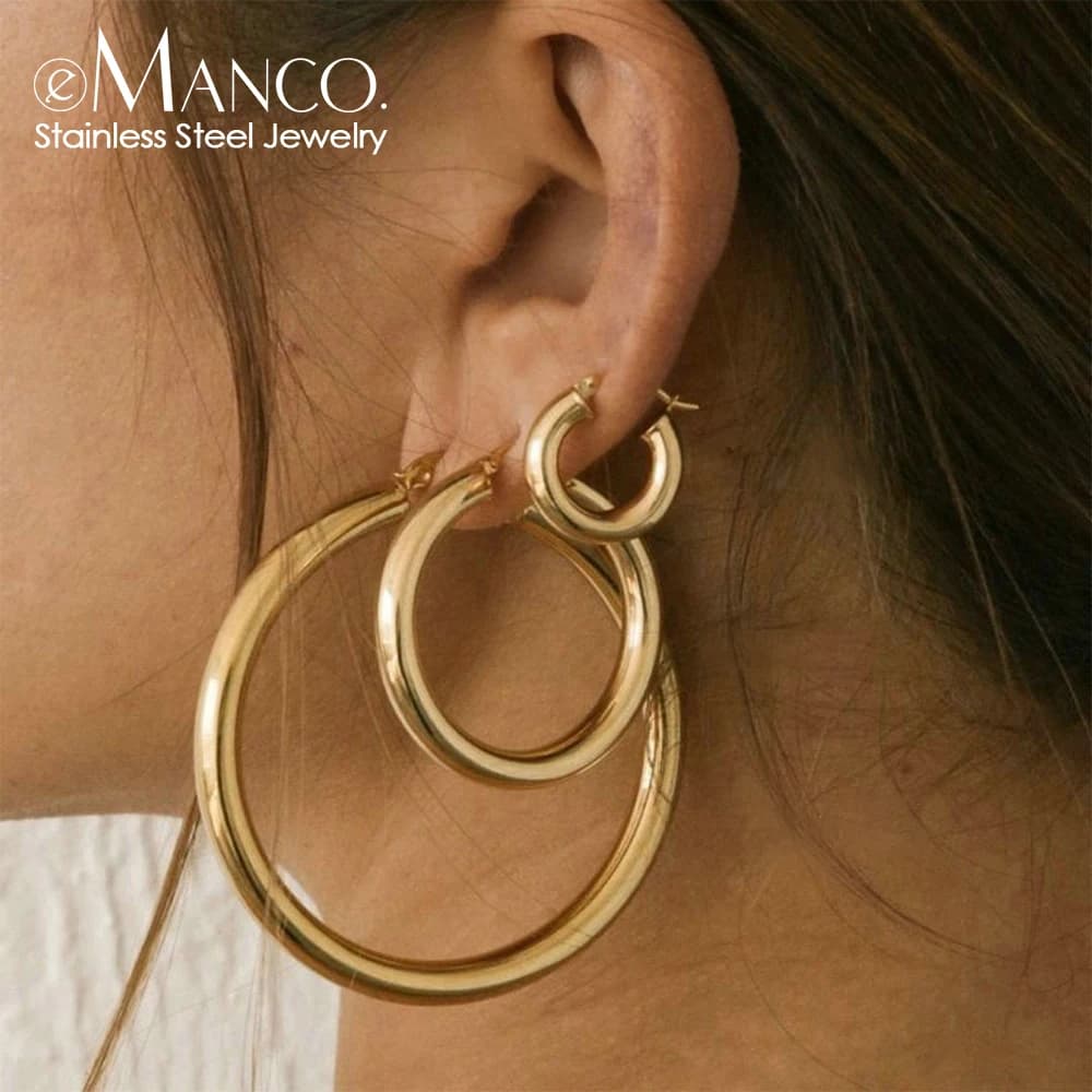EManco Simple Exaggerated Round Hoop Earrings Geometric PVD Gold Plated Stainless Steel Women's Accessories Wholesale