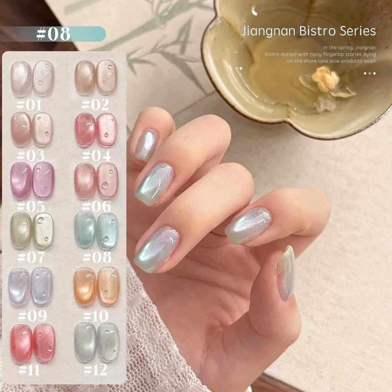 MIANEL 12ML 1PCS Jiangnan Bistro Smalto Gel Effetto Occhio di Gatto 2026 Nuovo Smalto Estivo Trasparente Effetto Ghiaccio con Perle di Vetro Blu Rosa