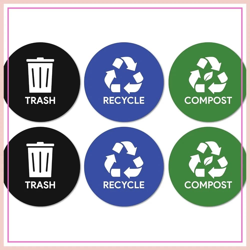 Set di 6 Adesivi per Raccolta Differenziata, Etichette Resistenti alle Intemperie da 4 Pollici per Rifiuti, Rifiuti da Giardino, Riciclaggio