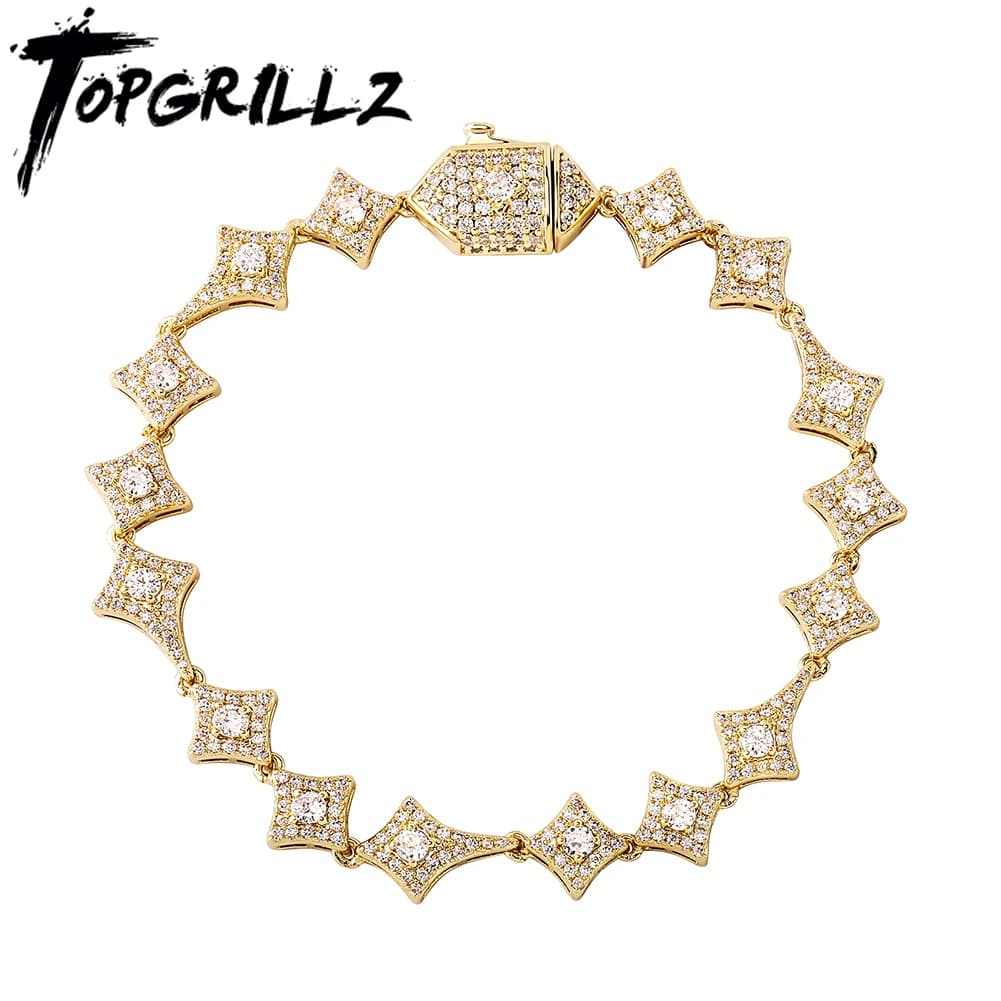 TOPGRILLZ New Irregular Rhombus Shape Punk Link Bracelet Iced Bling Cubic Zirconia Hip Hop Punk Jewelry For Men Women