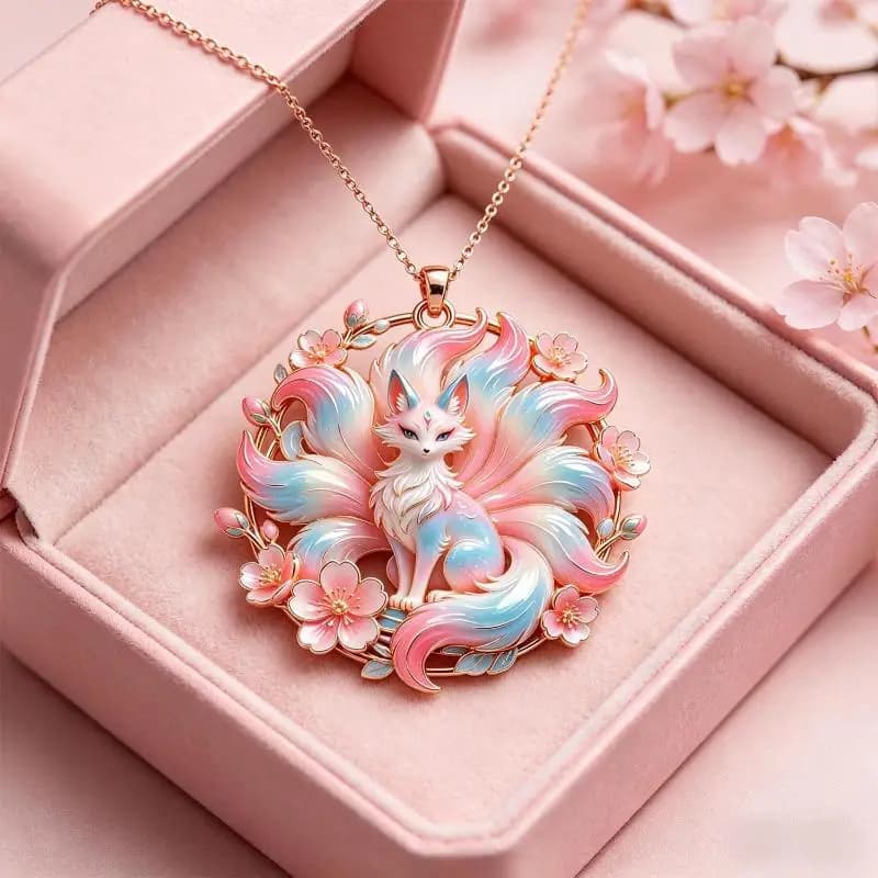 Nine-tailed Fox Enamel Pendant Necklace Traditional Chinese Mythology Design Fashion Jewelry for Women Christmas Gift